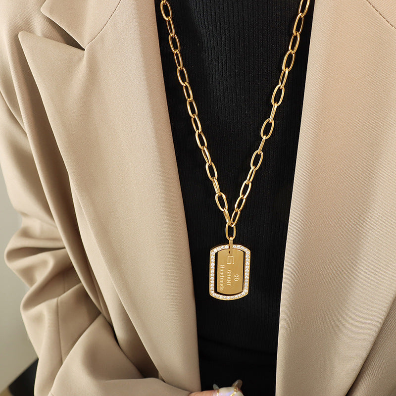 Elegant Titanium Steel Necklace with Zircon Pendant - Women's Fashion Jewelry