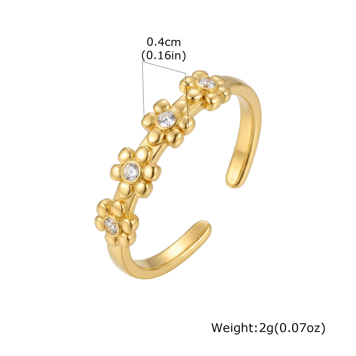 Ring Women's Stainless Steel Zircon Exquisite Sweet Flower Opening