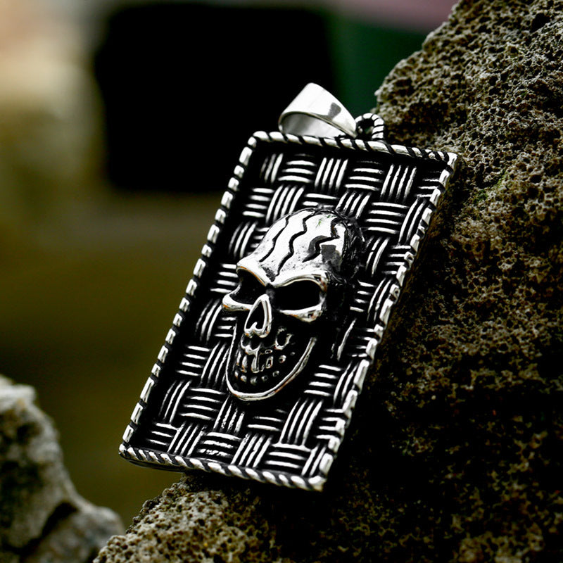 Titanium Steel Skull Pendant for Men - Retro Military-Inspired Woven Jewelry in Wholesale