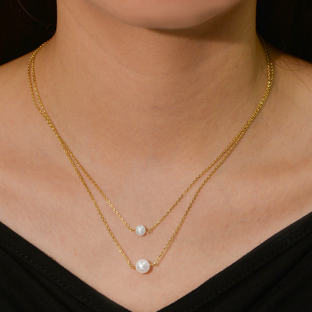 Retro Double-Layer Single Natural Pearl Necklace, Tide Foreign Trade 925 Sterling Silver