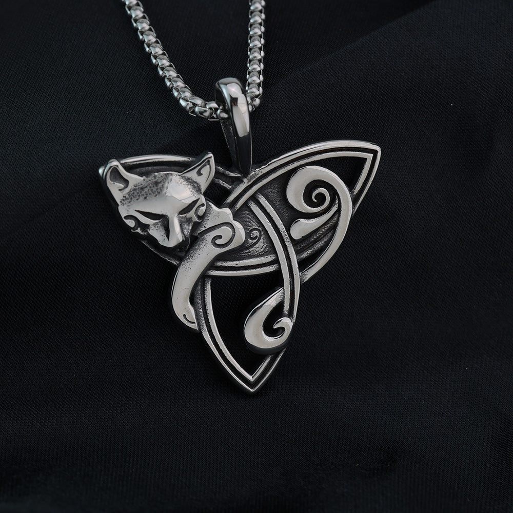 Planderful Nordic Viking Celtic Knot Fox Pendant For Men Vintage Stainless Steel Necklace Norse Legacy