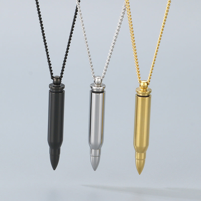 Planderful Mens Bullet Pendant Necklace Glossy Titanium