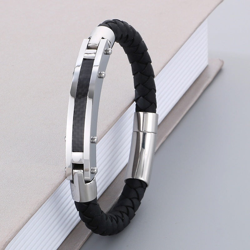 Cool Carbon Fiber Woven Leather Bracelet – & Men's Stainless Steel Bracelet