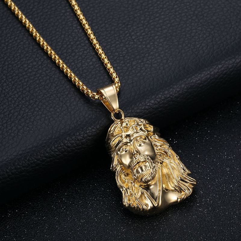 Planderful Everyday Genie Hip Hop Pendant Necklace For Urban Fashion Fans Titanium Steel Gold Plated Portrait Belief