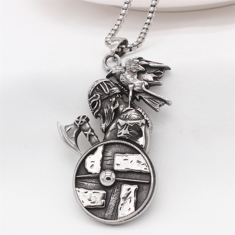 Planderful Norse Legacy – Retro Viking Axe Titanium Steel Pendant Necklace for Men