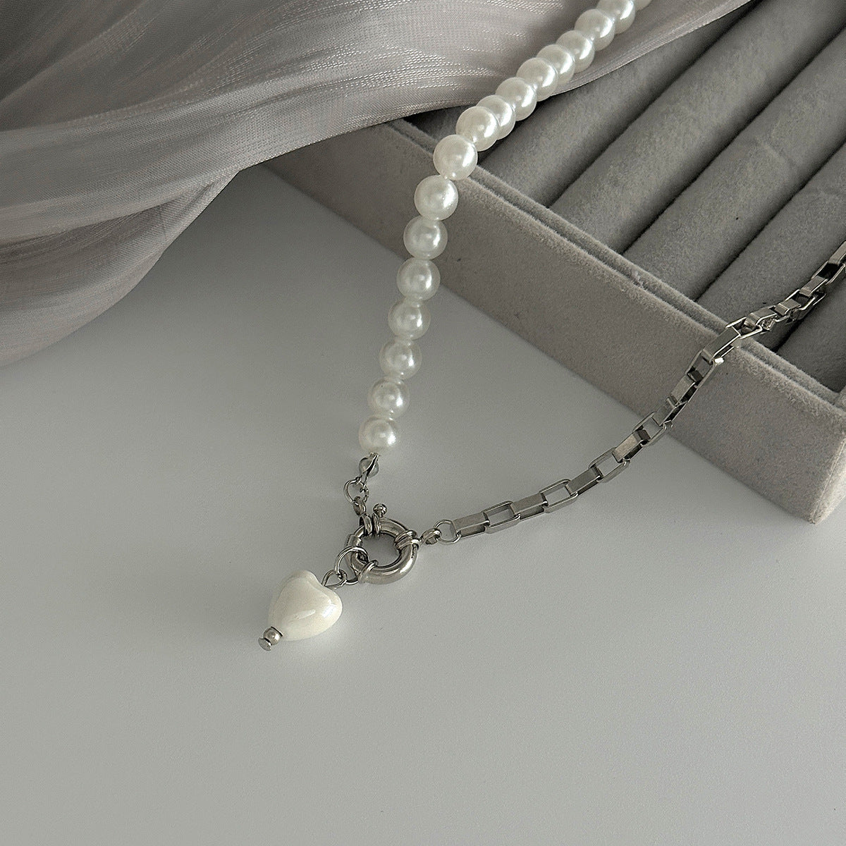 Asymmetrical Square Cross Pearl-Style Necklace