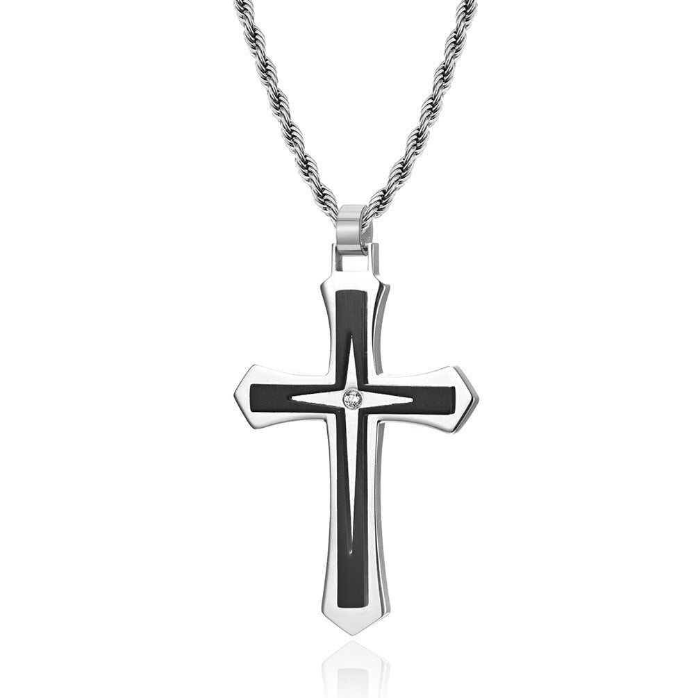 Planderful Titanium Steel Double Cross Hip Hop Necklace For Men Durable Stainless Steel Jewelry