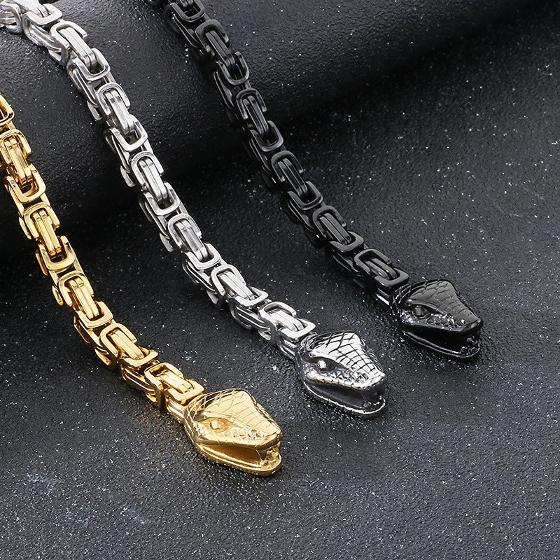 Planderful Men Stainless Steel Double Snakehead Necklace