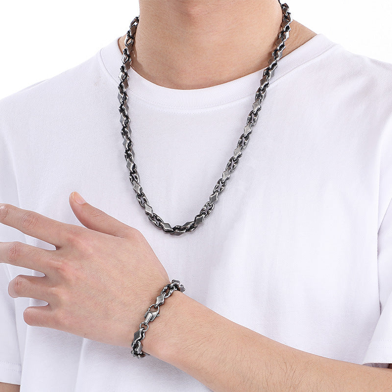 Hip Hop Quadrilateral Necklace Stainless Steel Rhombus Chain