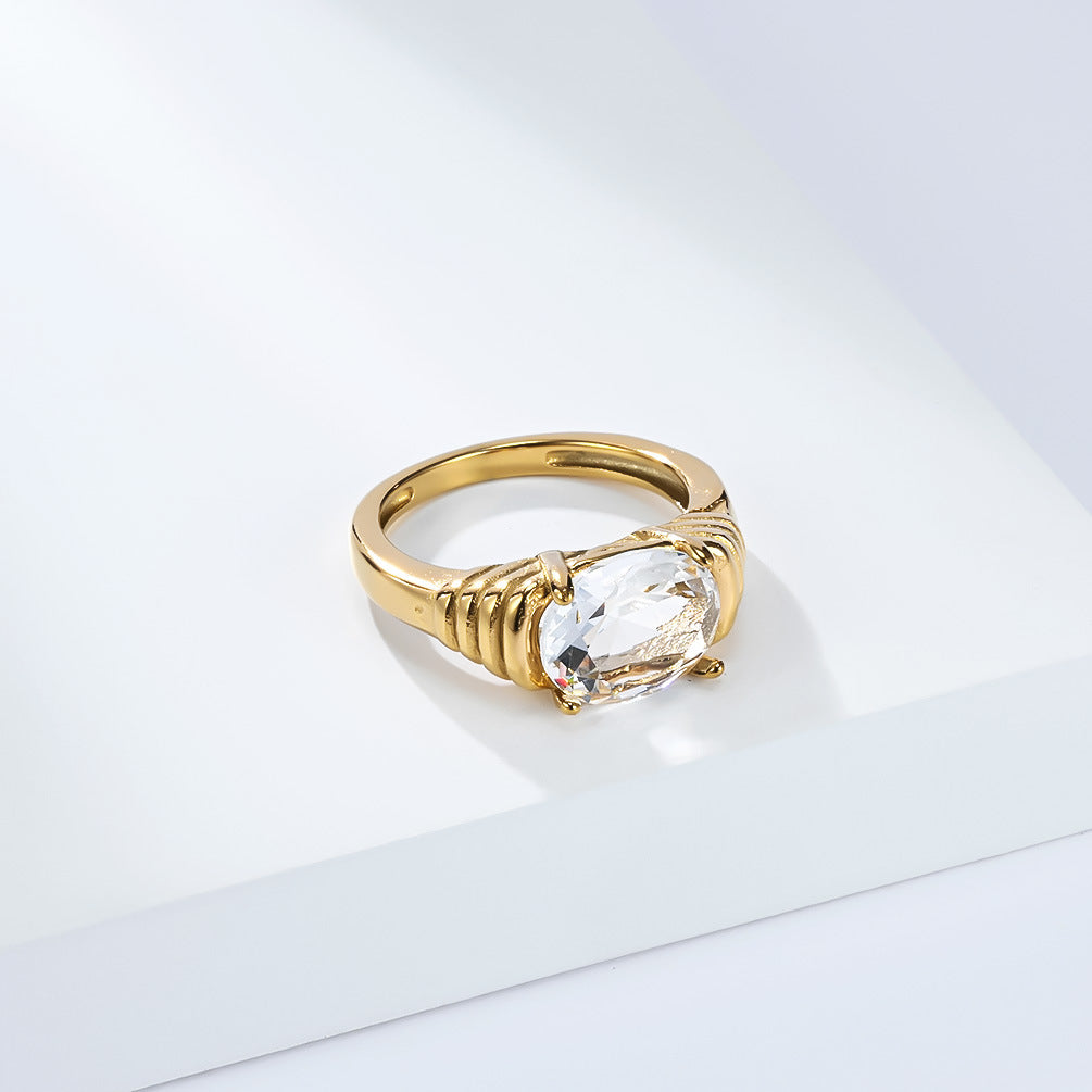 Planderful Zircon Stainless Steel Ring 18K Gold Plated Light Luxury High End Fashion Ring For Everyday Commuters