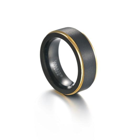 Black Gold Tungsten Steel Men's Ring - Standard Size 6-13 - European Design - Wholesale Jewelry for Men