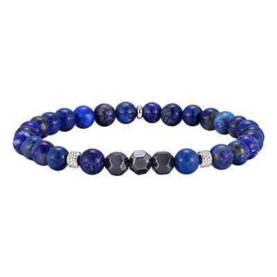 Flower Lapis Lazuli Vintage Black Stainless Steel Bracelet for Men