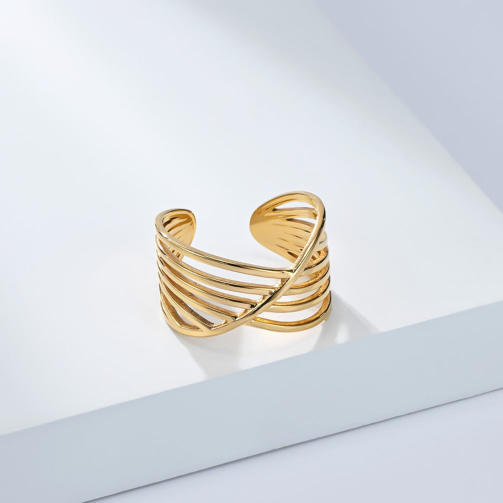Planderful Geometric Stainless Steel Open Ring For Women Gold Plated Adjustable Fashion Jewelry