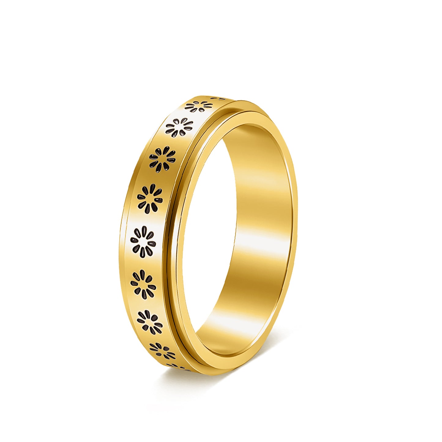 Planderful Elegant Rotatable Flower Titanium Steel Ring For Couples Unisex Marriage Proposal Jewelry