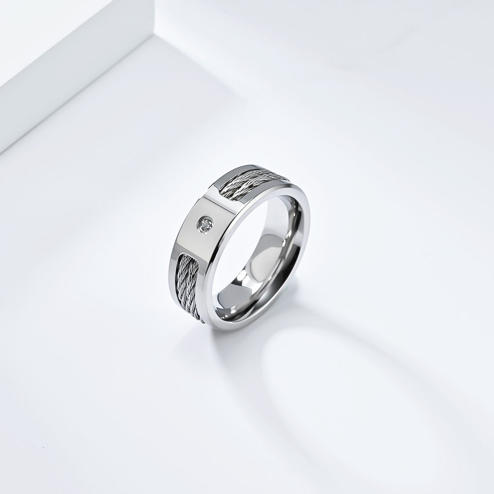 Planderful Stainless Steel Inlaid Zircon Ring Unisex Everyday Genie Light Luxury Jewelry