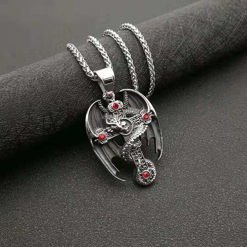 Gold-Plated Titanium Steel Necklace – Vintage Dragon Cross Pendant For Men Everyday Wear