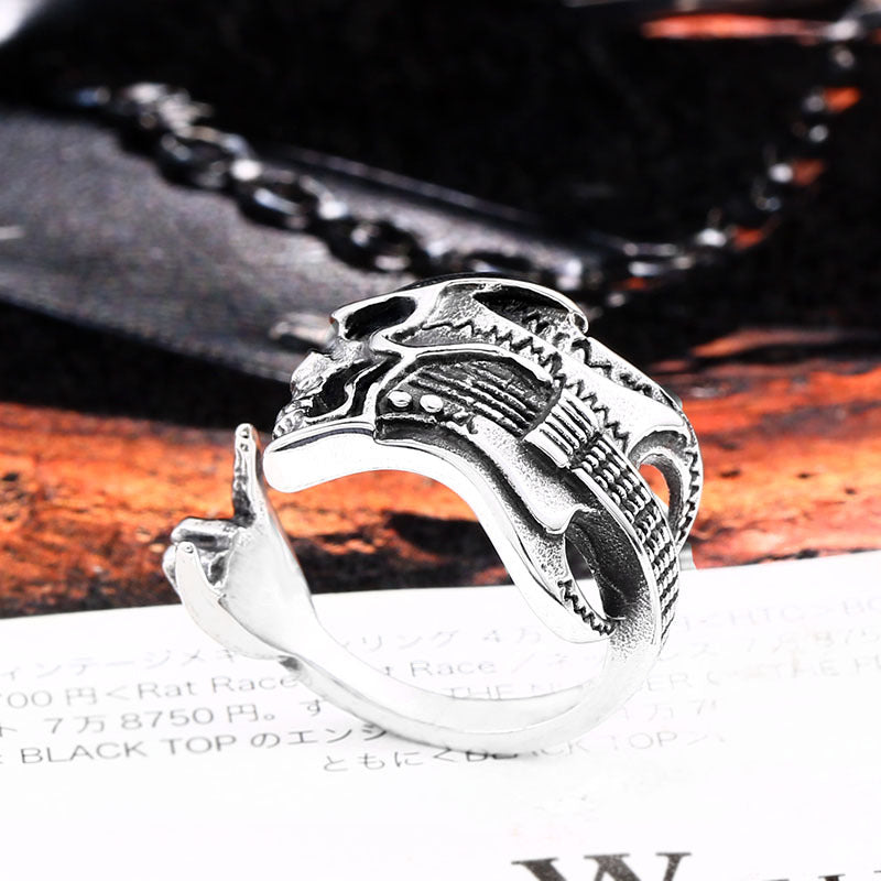 Men's Adjustable Skull Ring - Retro Punk Titanium Steel Design in Stainless Steel