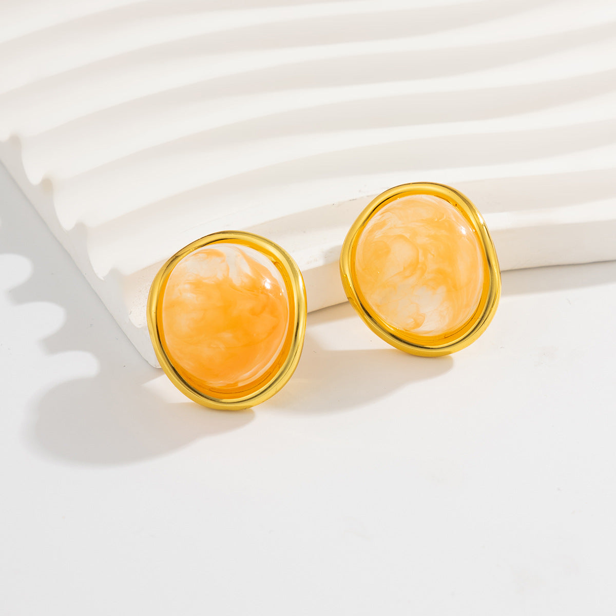 Planderful Mirror-Finish Stainless Steel Earrings Amber Gradient Geometric Statement For Fashion Forward Women