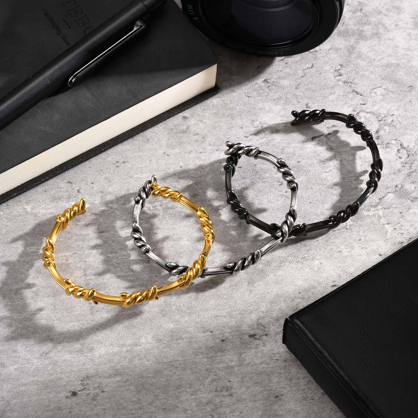 Planderful Men Stainless Steel Knotted C Shaped Bracelet