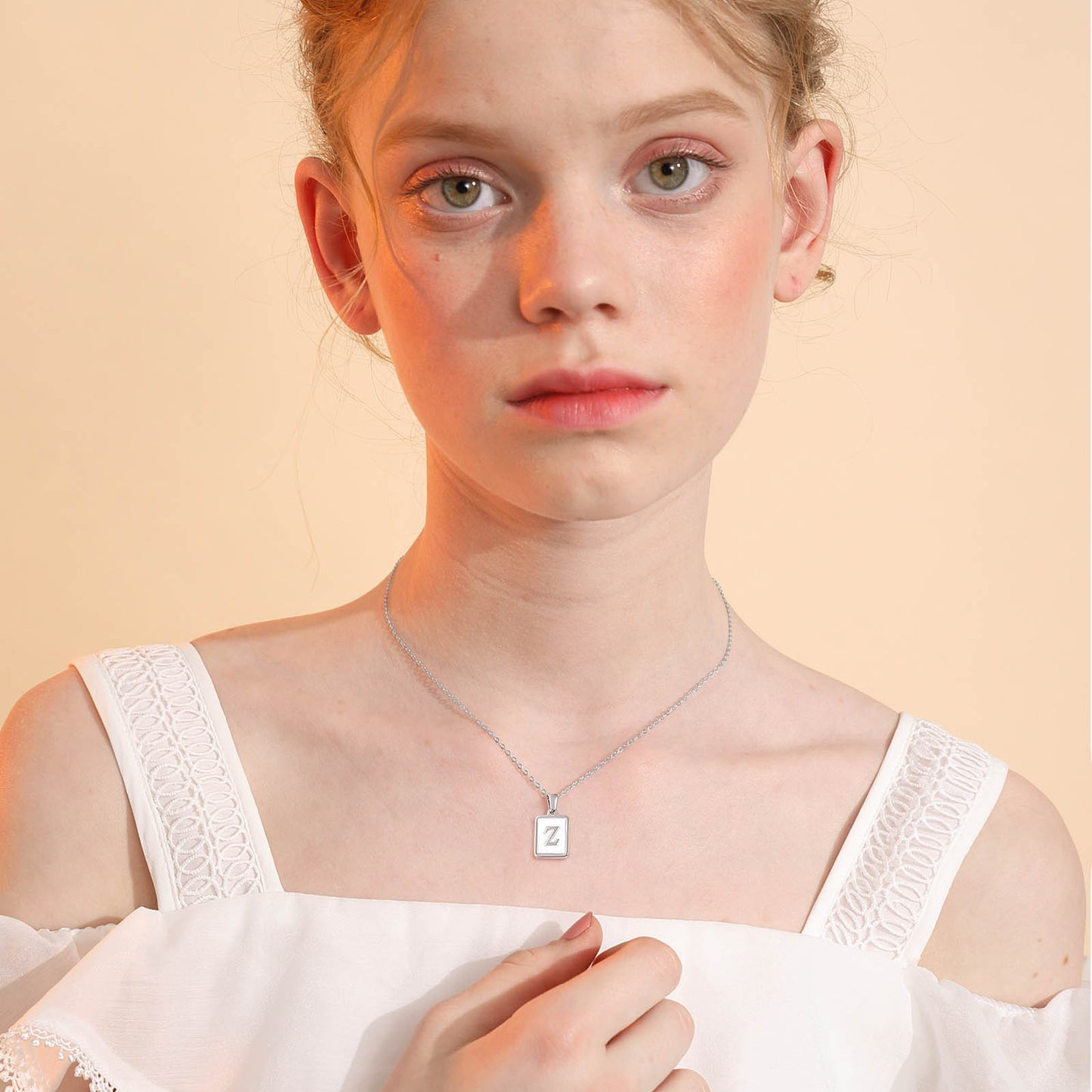 Stainless Steel Shell Square 26 Letter Pendant Necklace