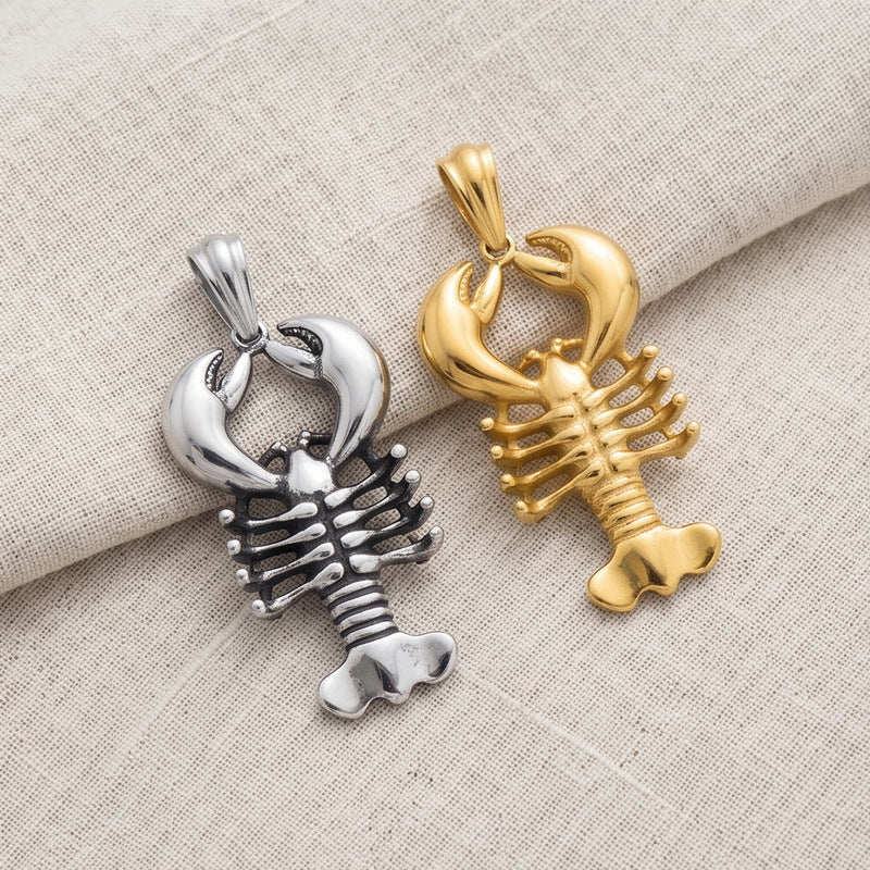 Hipster Animal Ocean Vacation Style Lobster Stainless Steel Men's Pendant Necklace