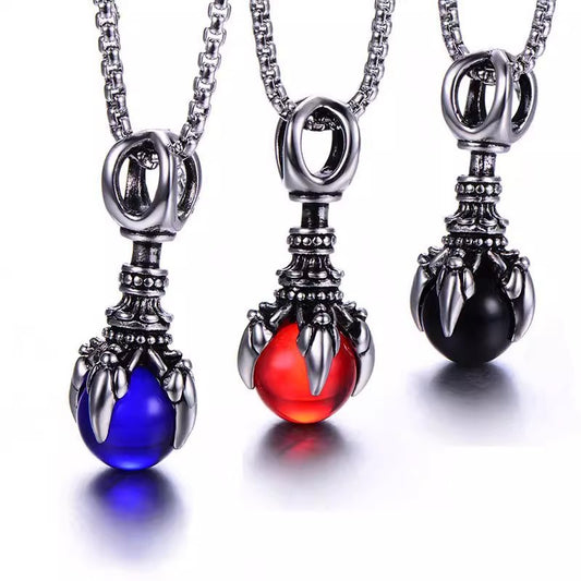 Planderful Jewelry Dragon Ball Necklace In Steel With Dragon Claw Pendant For Men