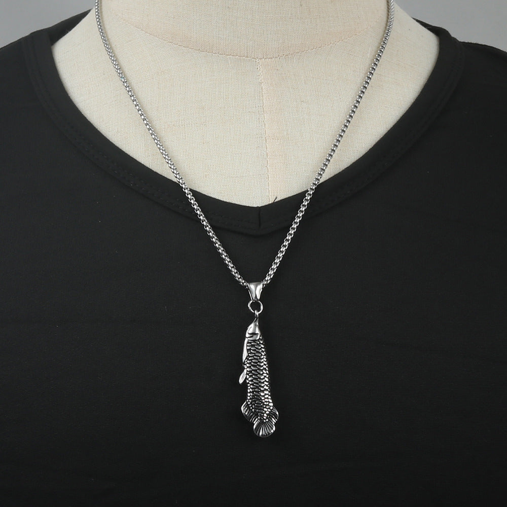 European And American Stainless Steel Golden Arowana Pendant