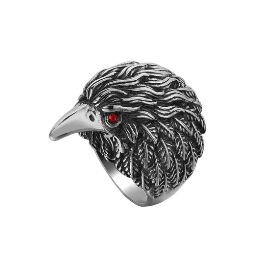 Zircon Eye Eagle Head Titanium Steel Ring for Men
