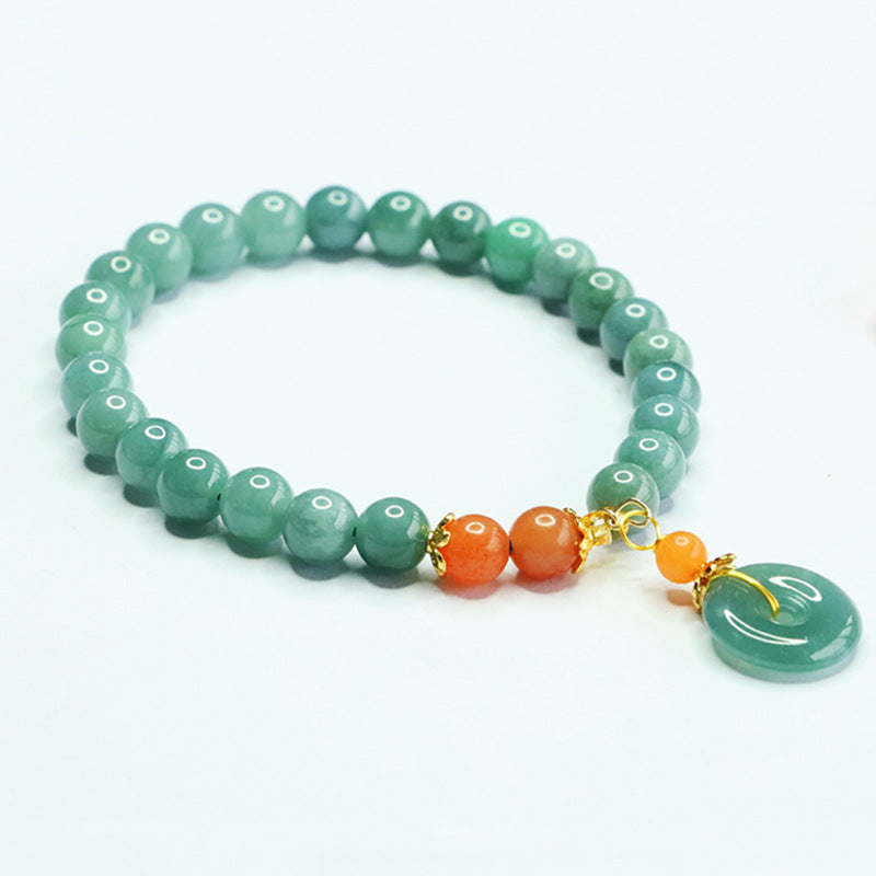 Jadeite Peace Buckle & Round Bead Bracelet