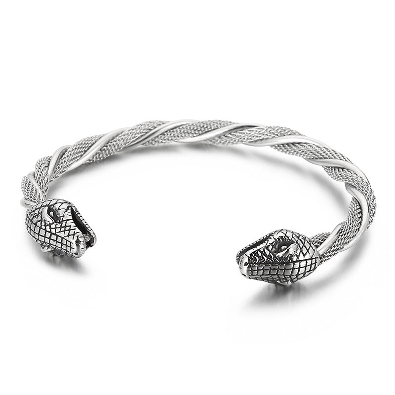 Double Wolf Head Punk Titanium Steel Men's Bracelet