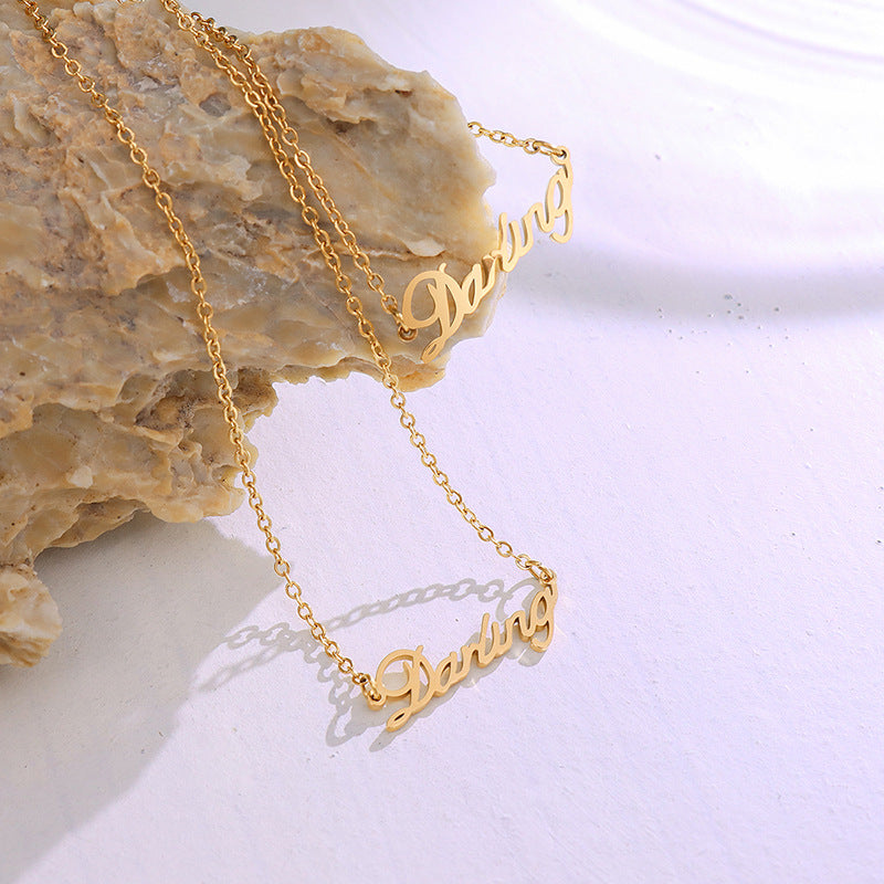 Korean Style English Letter Pendant Necklace with 18K Gold Plating - Niche Design for Women