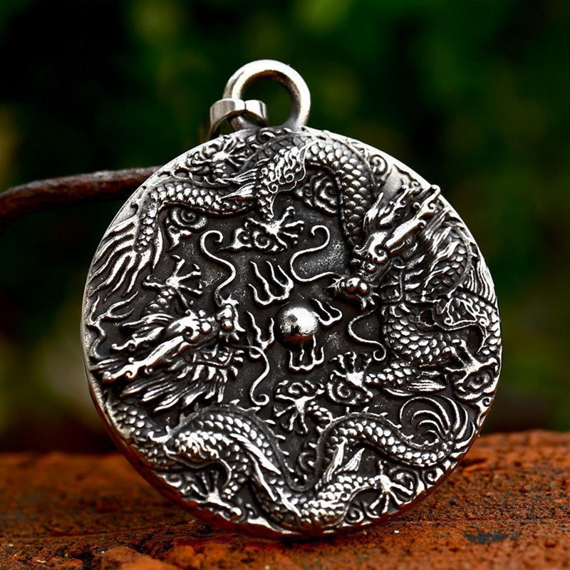 Retro Titanium Steel Dragon Pendant for Men - Wholesale Stainless Steel Chinese Dragon Jewelry