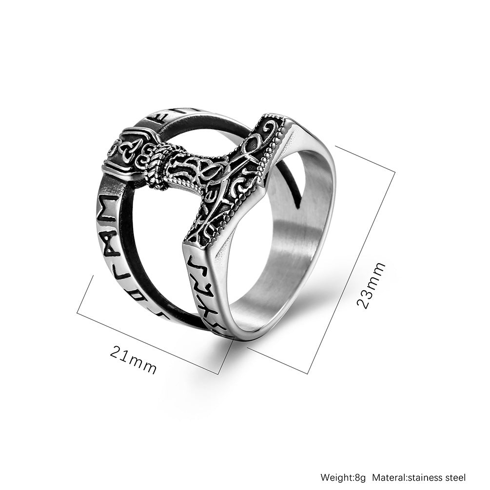 Planderful Thors Hammer Ring For Men Viking Nordic Titanium Steel Triangle Knot Wrench Inspired Jewelry Size 8 12 Bold