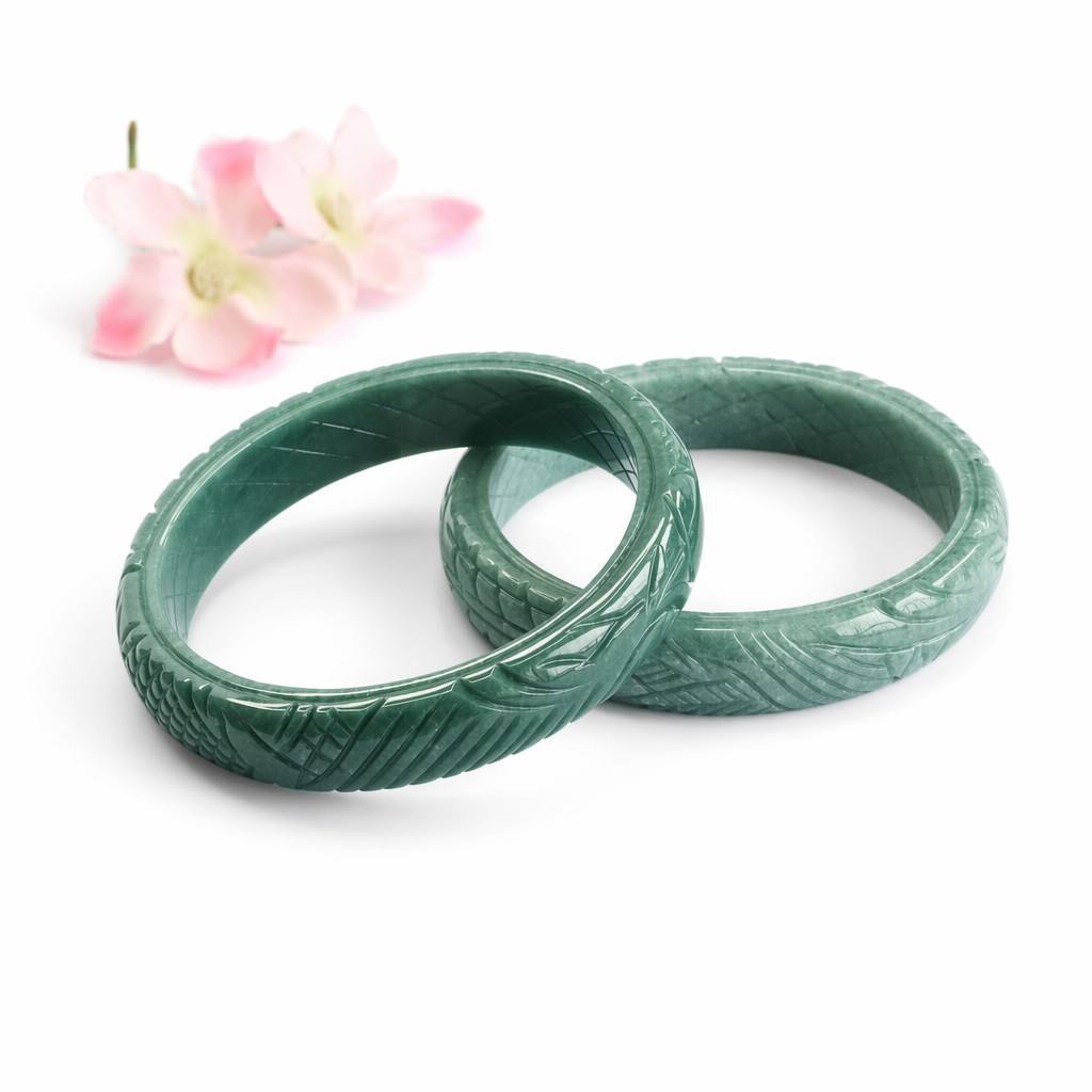 Blue Water Jadeite Dragon & Phoenix Bangle