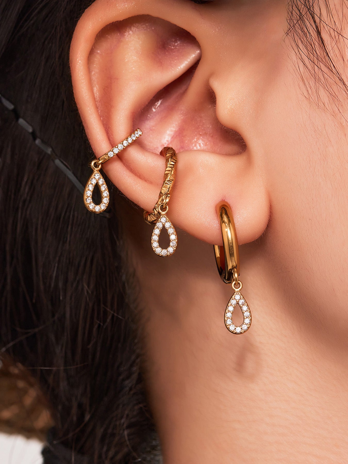 Planderful Zircon Earrings Titanium Steel Double Ring Women