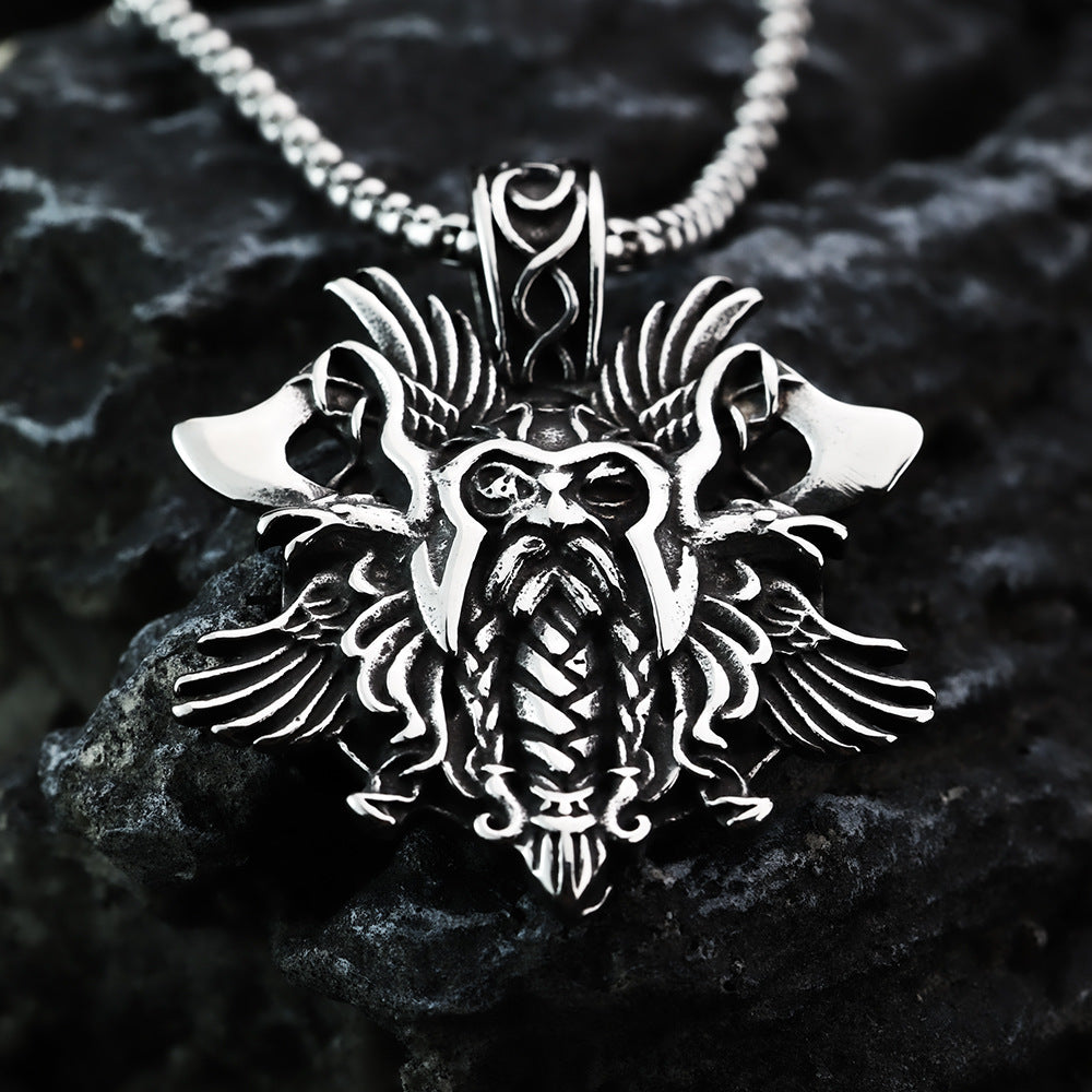 European and American Retro Men's Pendant Stainless Steel Viking Odin Double Axe Necklace
