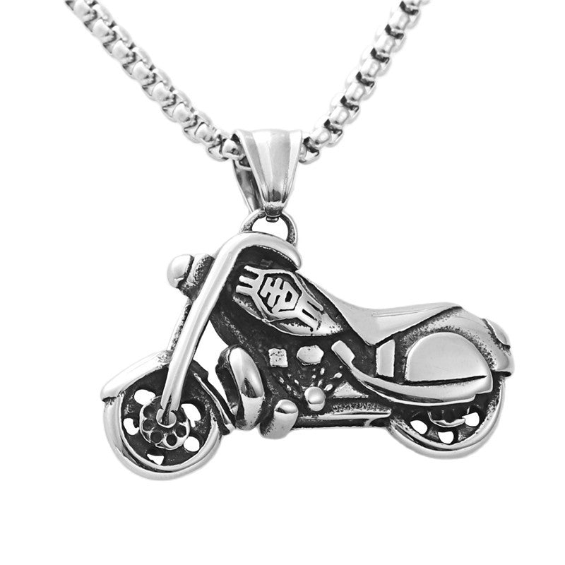 Custom Titanium Steel Motorcycle Pendant Necklace for Men - Retro Punk Style