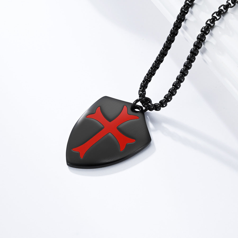 Cross Necklace For Men Matte Stainless Steel Shield Pendant By Planderful Shop Bold Retro Expedition Style