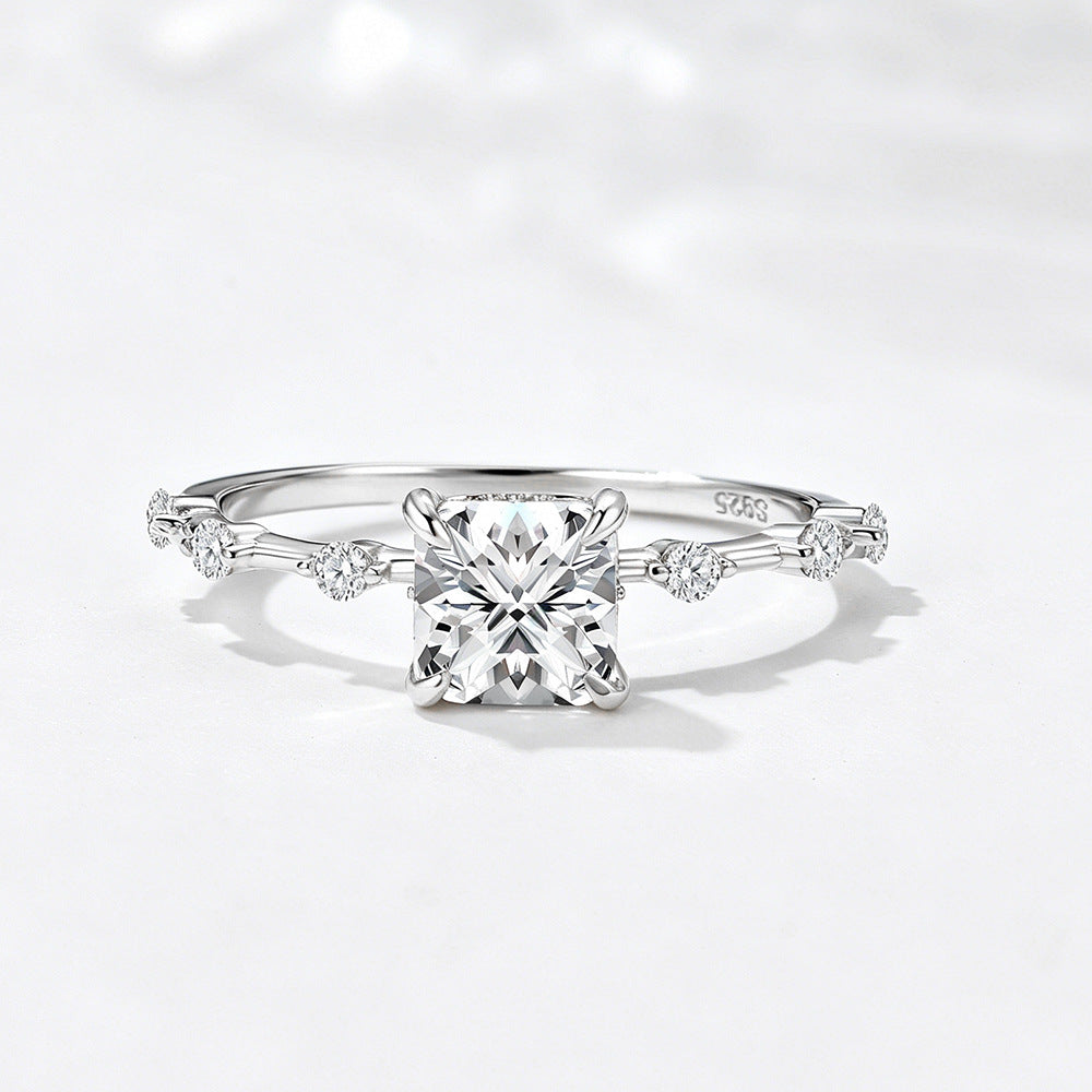S925 Sterling Silver Princess Square Zircon Ring, Zircon Ring