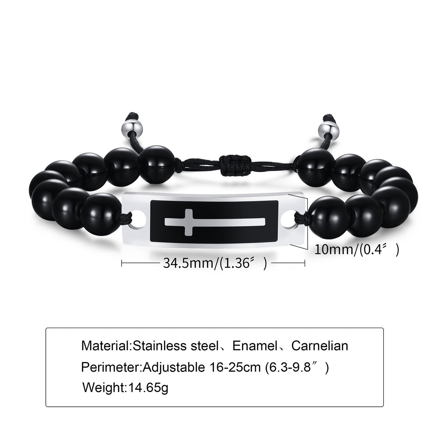 Bracelet Stainless Steel Bent Cross Black Agate Tiger's Eye Beaded Woven Bracelet for Men