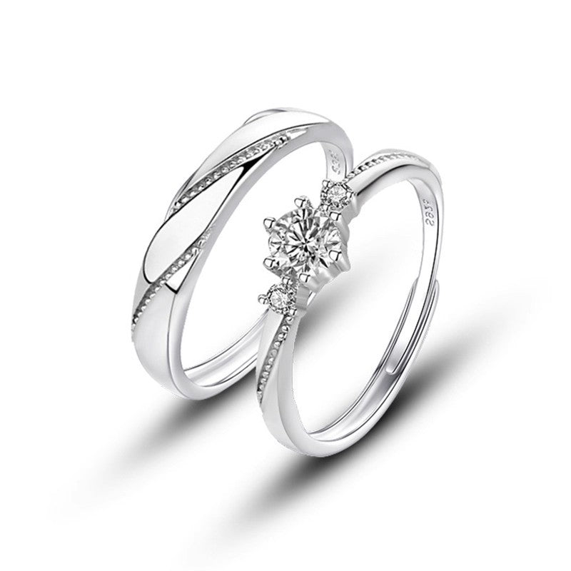 Sterling Silver Couple Ring Adjustable Zircon Love At First Sight For Him And Her Planderful