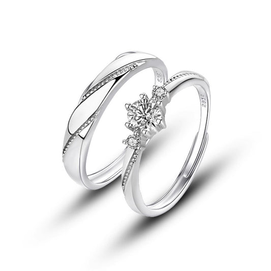 Sterling Silver Couple Ring Adjustable Zircon Love At First Sight For Him And Her Planderful