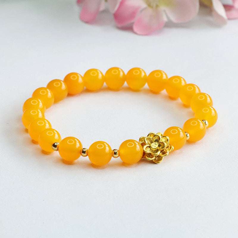 Golden Lotus Chalcedony Bracelet - Sterling Silver Female Jewelry