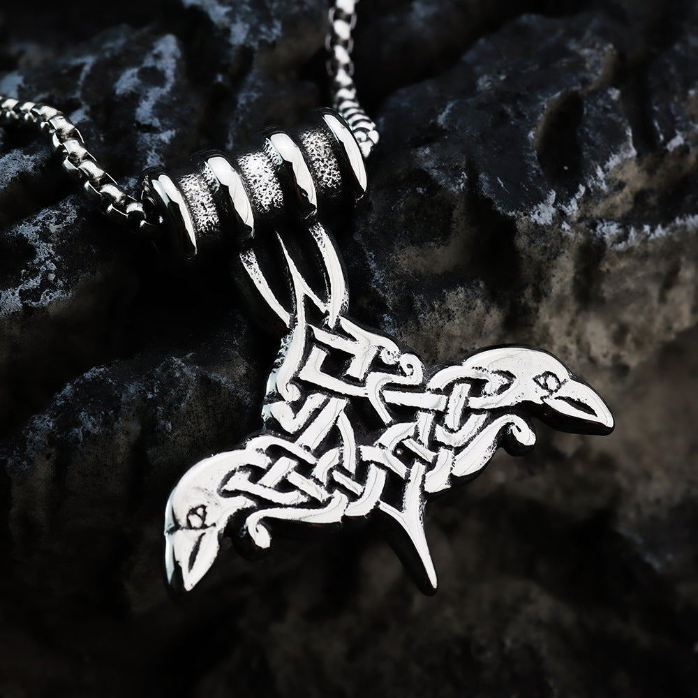 European And American Retro Stainless Steel Men's Pendant Viking Odin Mount Crow Pendant For Men