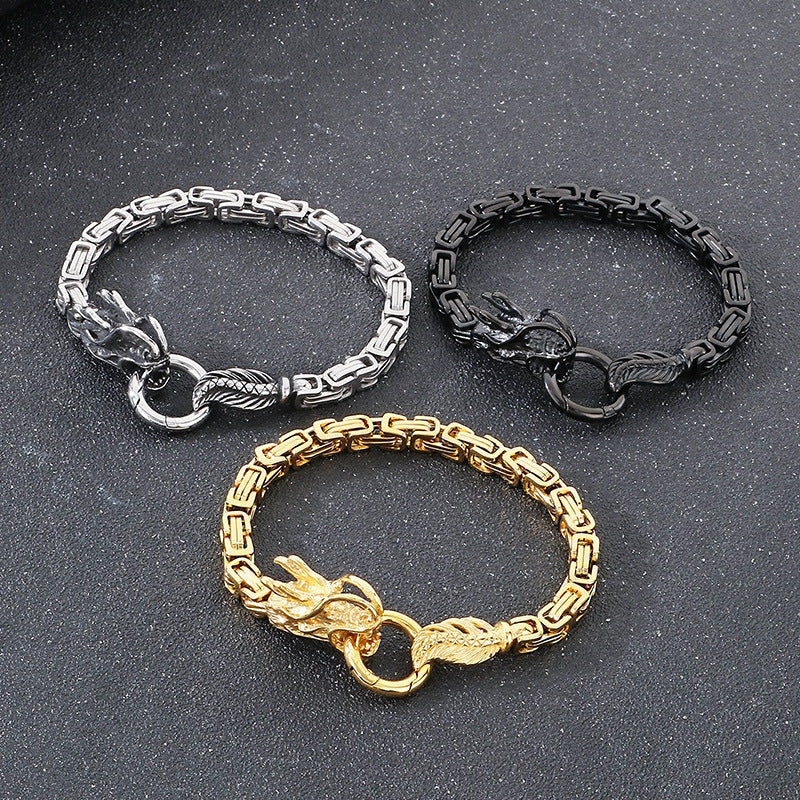 Planderful Zodiac Bracelet for Men Steel Dragon Emperor Chain