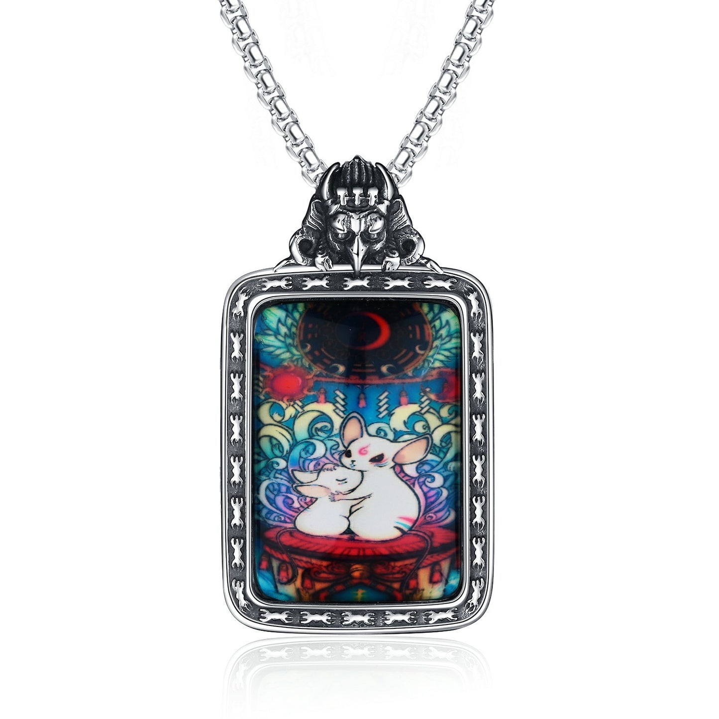 Steel Necklace – Elegant Thangka Zodiac Guardian God Of Wealth Carving, Planderful