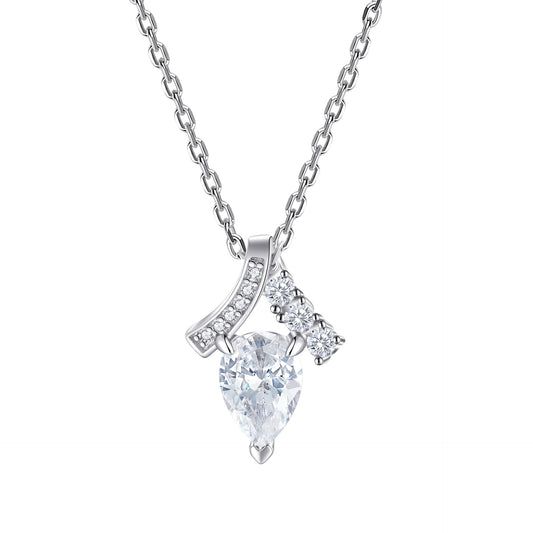 Planderful S925 Sterling Silver Zircon Necklace Water Drop Pendant For Women Elegant Luxury
