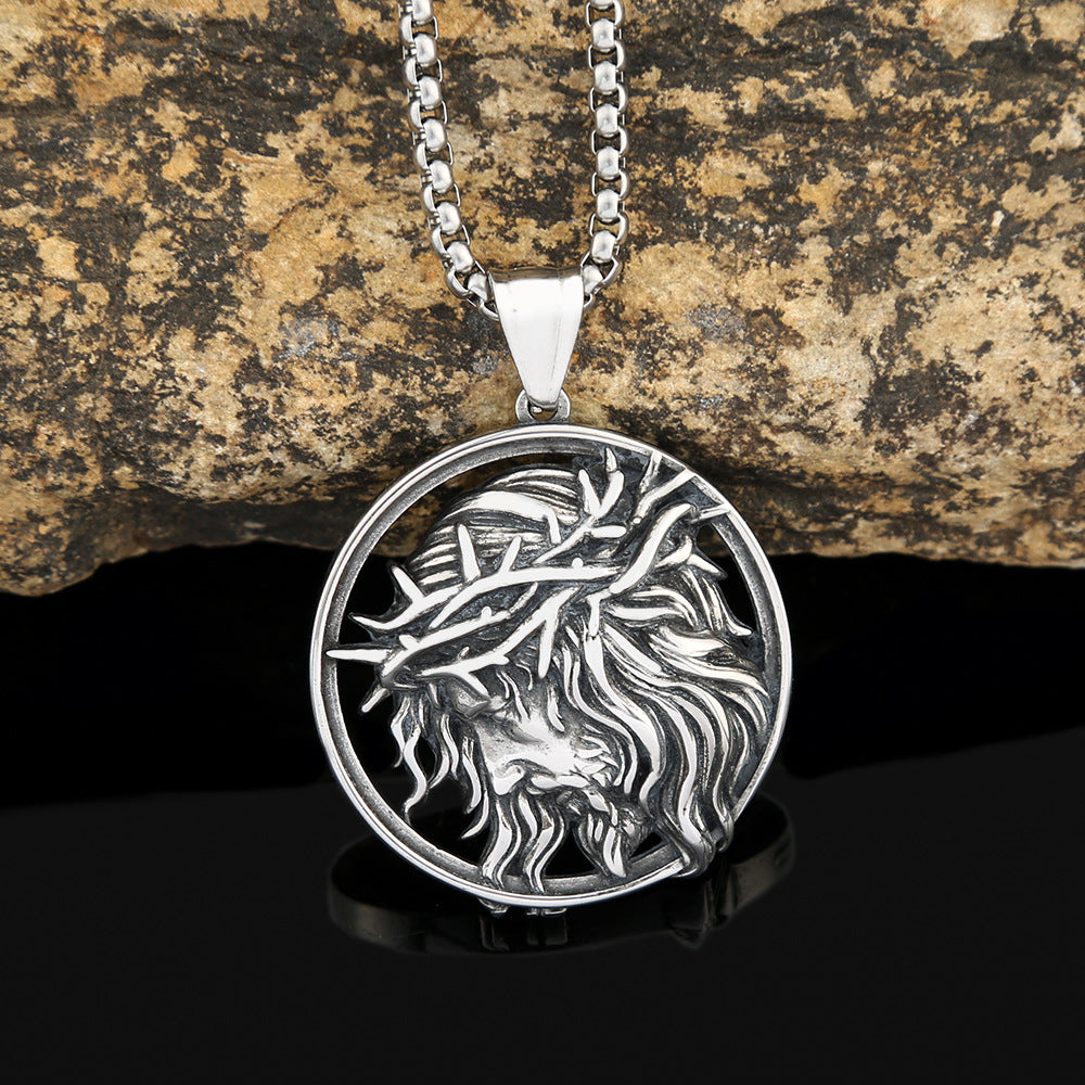 Retro Men's Stainless Steel Necklace Ancient Greek Jesus Pendant
