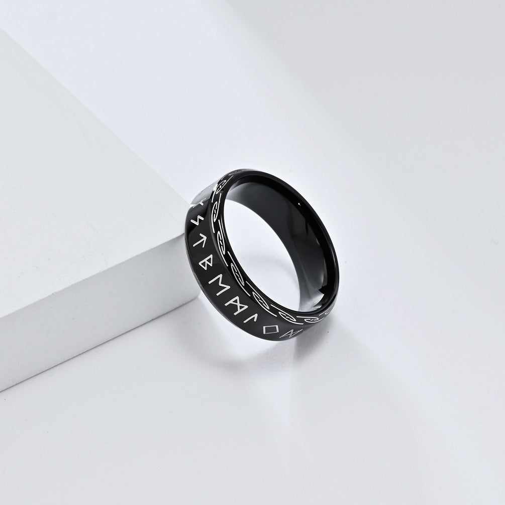 Nordic Retro Viking Text Titanium Steel Ring for Men
