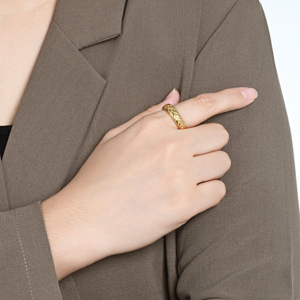Wheat Ears Ring Unisex Stainless Steel Plated 18k Gold Couple